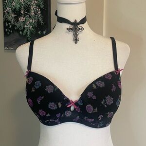 black floral betsey johnson bra